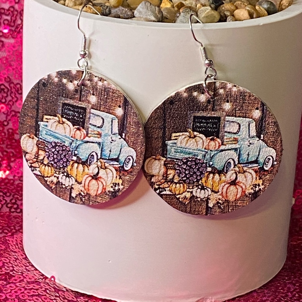 Fall earrings with pumpkins and truck